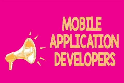 Text sign showing Mobile Application Developers. Conceptual photo create soft Stock Illustration