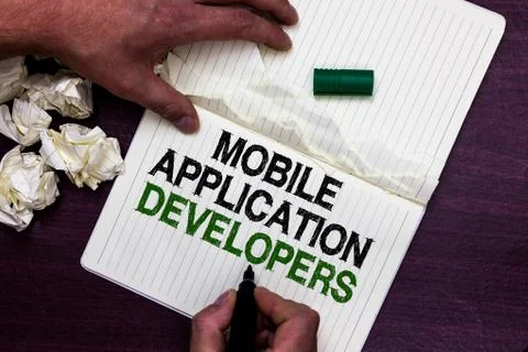 Text sign showing Mobile Application Developers. Conceptual photo create soft Stock Photos