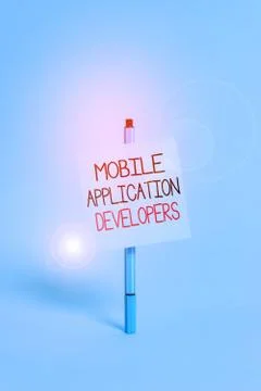 Text sign showing Mobile Application Developers. Conceptual photo create Stock Photos