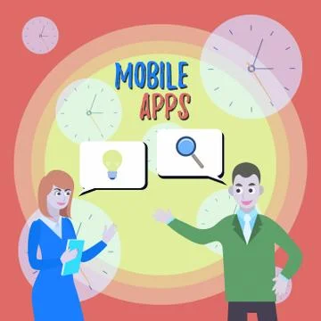 Text sign showing Mobile Apps. Conceptual photo small programs are made to work Illustrazione stock