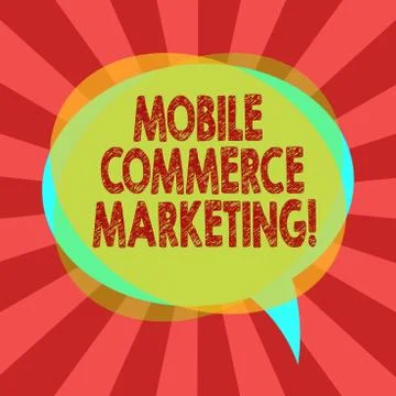 Text sign showing Mobile Commerce Marketing. Conceptual photo Trading goods Illustrazione stock