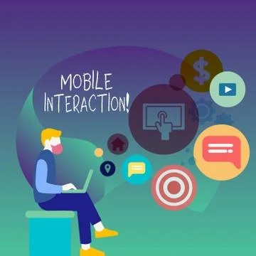 Text sign showing Mobile Interaction. Conceptual photo the interaction between Illustrazione stock