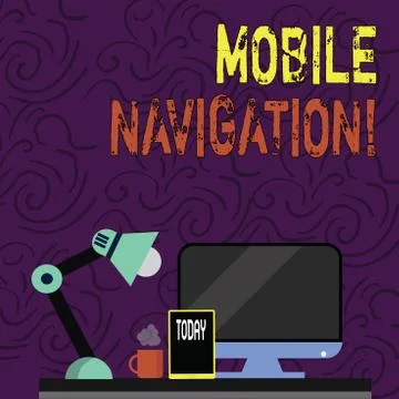 Text sign showing Mobile Navigation. Conceptual photo graphical user interface Illustrazione stock
