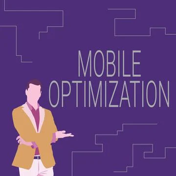 Text sign showing Mobile Optimization. Word for Site Content Reformatted for Illustrazione stock