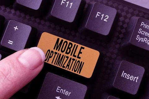 Text sign showing Mobile Optimization. Business concept Site Content Reformatted Stock Photos