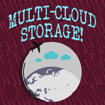 Text sign showing Multi Cloud Storage. Conceptual photo use of multiple cloud Illustrazione stock