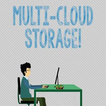 Text sign showing Multi Cloud Storage. Conceptual photo use of multiple cloud Stock Illustration