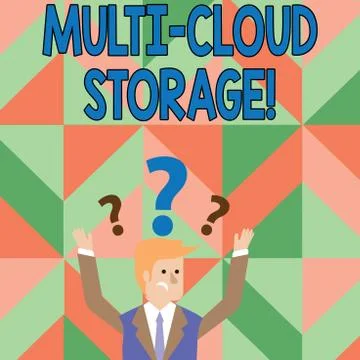 Text sign showing Multi Cloud Storage. Conceptual photo use of multiple cloud Illustrazione stock