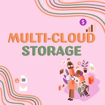 Text sign showing Multi Cloud Storage. Business overview use of multiple cloud Illustrazione stock