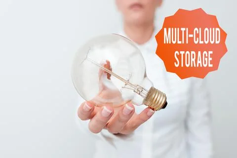 Text sign showing Multi Cloud Storage. Internet Concept use of multiple cloud Foto stock