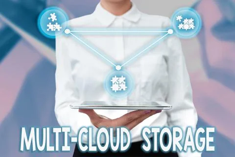 Text sign showing Multi Cloud Storage. Business idea use of multiple cloud 写真素材
