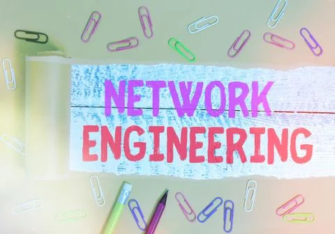 Text sign showing Network Engineering. Conceptual photo professional who has the Stock Photos
