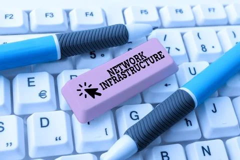 Text sign showing Network Infrastructure. Concept meaning Hardware and Software Stock Photos