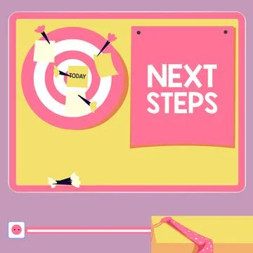 Text sign showing Next Steps. Word for numper of process going to be made after Stock Illustration