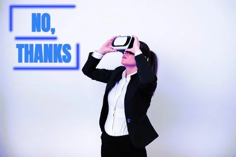 Text sign showing No, Thanks. Concept meaning Answering question using these Stock Photos