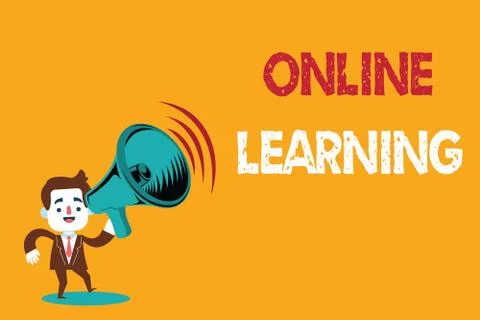 Text sign showing Online Learning. Conceptual photo Larning with the assistance 스톡 일러스트