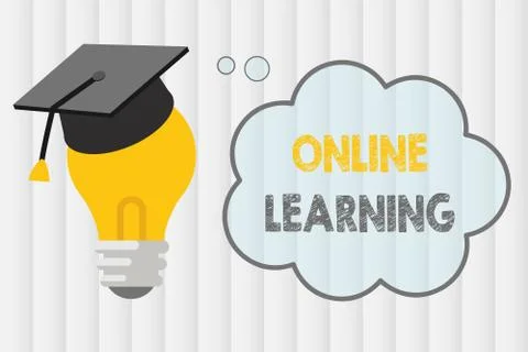 Text sign showing Online Learning. Conceptual photo Larning with the assistance 스톡 일러스트