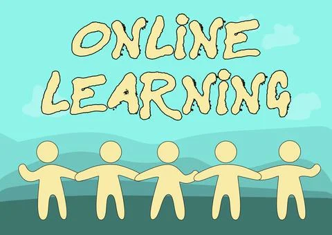 Text sign showing Online Learning. Business concept Larning with the assistance 스톡 일러스트