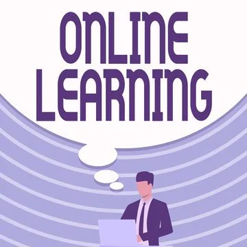 Text sign showing Online Learning. Word for Larning with the assistance of the Stockillustratie