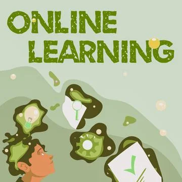 Text sign showing Online Learning. Word for taking a course that can be accessed イラスト素材