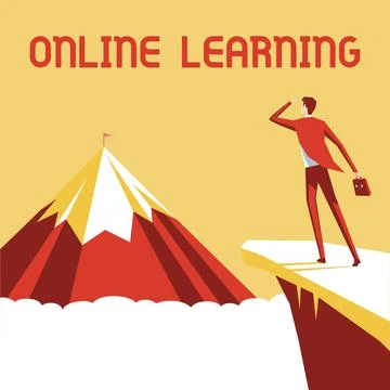 Text sign showing Online Learning. Conceptual photo Larning with the assistance Stock Illustration