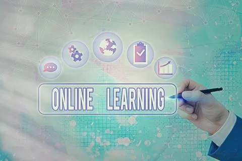 Text sign showing Online Learning. Conceptual photo Larning with the assistance 写真素材