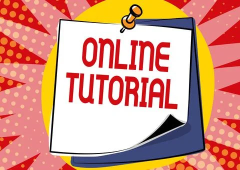 Text sign showing Online Tutorial. Business concept process of tutoring in an Illustrazione stock