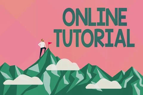 Text sign showing Online Tutorial. Business overview process of tutoring in an Stock Illustration