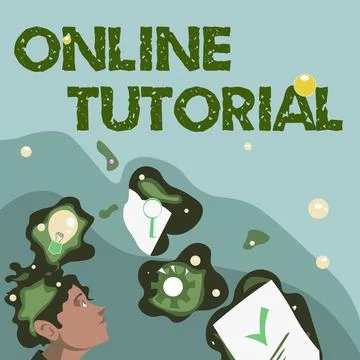 Text sign showing Online Tutorial. Business overview An individual is being Stock Illustration