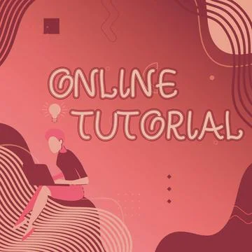 Text sign showing Online Tutorial. Word Written on process of tutoring in an Stock Illustration