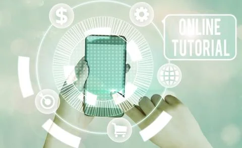 Text sign showing Online Tutorial. Conceptual photo process of tutoring in an 库存照片