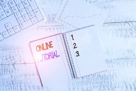 Text sign showing Online Tutorial. Conceptual photo process of tutoring in an 库存照片