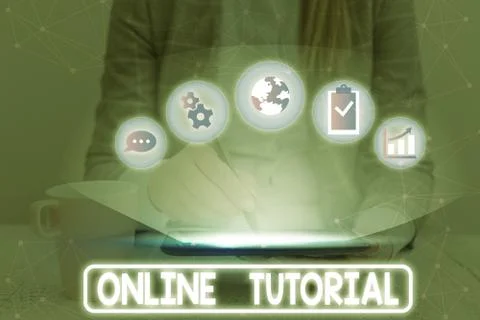 Text sign showing Online Tutorial. Conceptual photo process of tutoring in an Foto stock