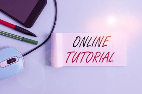 Text sign showing Online Tutorial. Conceptual photo process of tutoring in an Fotos de archivo
