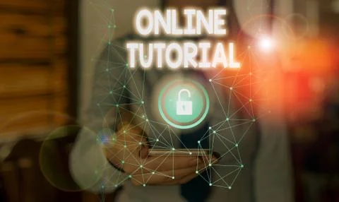 Text sign showing Online Tutorial. Conceptual photo process of tutoring in an Stock Photos