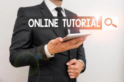 Text sign showing Online Tutorial. Conceptual photo process of tutoring in an Fotos de archivo