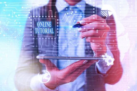 Text sign showing Online Tutorial. Conceptual photo An individual is being Foto stock