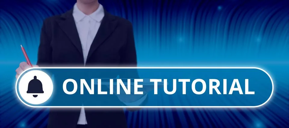 Text sign showing Online Tutorial. Business overview process of tutoring in an Stock Photos
