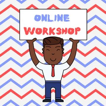 Text sign showing Online Workshop. Conceptual photo shows of goods and Illustrazione stock