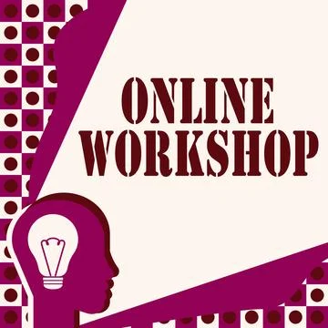 Text sign showing Online Workshop. Business idea shows of goods and commodities Illustrazione stock