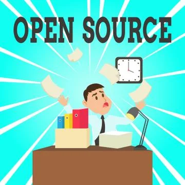 Text sign showing Open Source. Conceptual photo denoting software which original Illustrazione stock