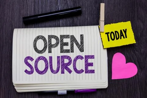 Text sign showing Open Source. Conceptual photo denoting software which original Foto stock