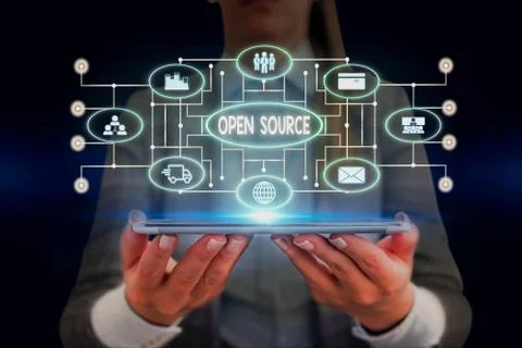 Text sign showing Open Source. Conceptual photo denoting software which original Stockfoto's