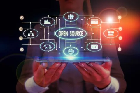 Text sign showing Open Source. Conceptual photo denoting software which original Stockfoto's