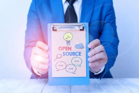 Text sign showing Open Source. Conceptual photo denoting software which original Foto stock