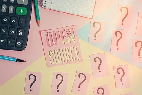 Text sign showing Open Source. Conceptual photo contains the source code that 스톡 사진