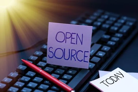 Text sign showing Open Source. Business overview contains the source code that Stock Photos