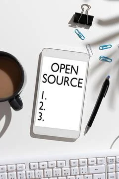 Text sign showing Open Source. Business overview denoting software which 스톡 사진