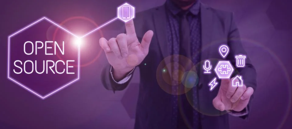 Text sign showing Open Source. Concept meaning contains the source code that can Stock Photos