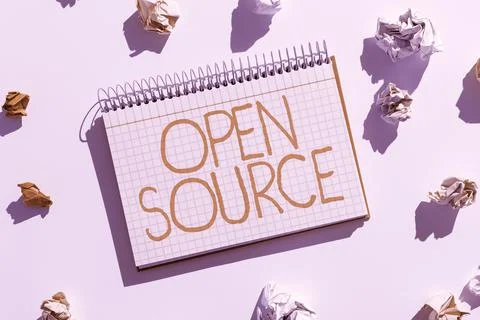 Text sign showing Open Source. Business showcase denoting software which Foto stock